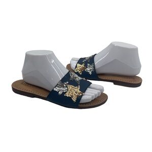 Mystique Blue Gold Silver Sequin Star Flip Flop Sandals Size 7 Women’s